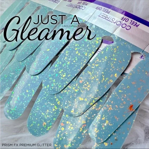 *Retired* Color Street: Just a Gleamer | Sky Blue Pearl Gold Glitter Holographic - Picture 8 of 11